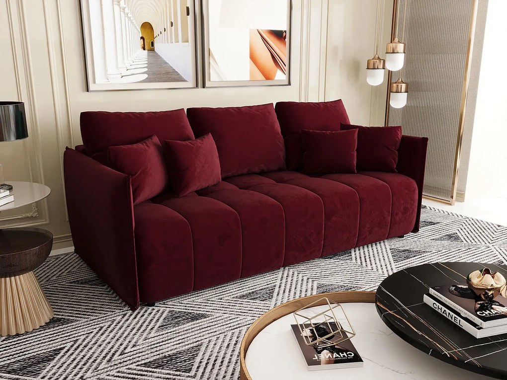 Czerwona welurowa sofa z funkcją spania P1-S38