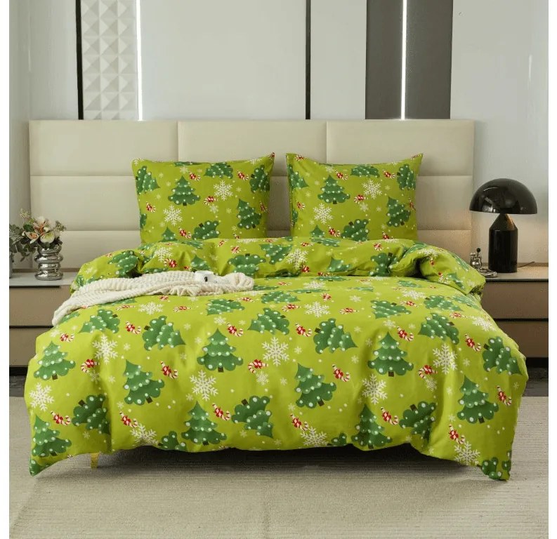 PrzytulneMieszkanie.pl PrzytulneMieszkanie.pl Pościel z mikroflanelu CHRISTMAS TREE zielona Rozmiar pościeli: 70 x 90 cm | 140 x 200 cm