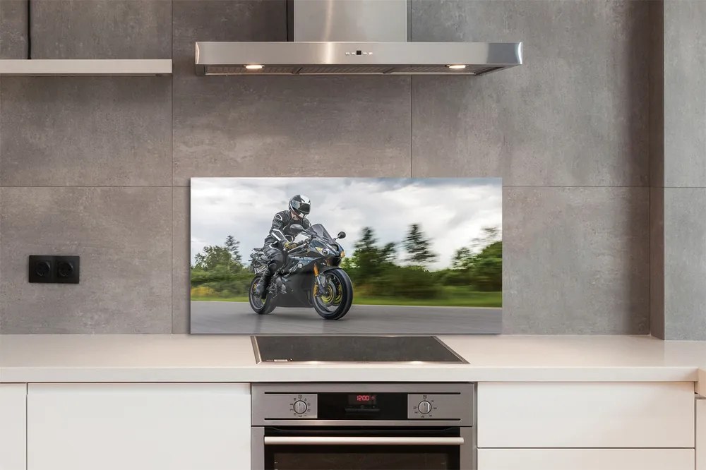 Szklany Panel Motocykl na Drodze pod Chmurami