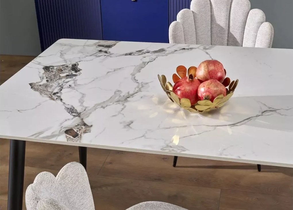 Stół Virgin 120x70 / 140x80 – luksusowy stół jadalniany ze spieku marmurowego z eleganckimi stalowymi nogami