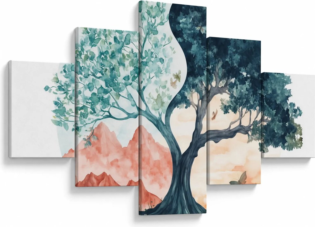 Obraz – Akwarelowe drzewo pełne życia (125x70 cm)