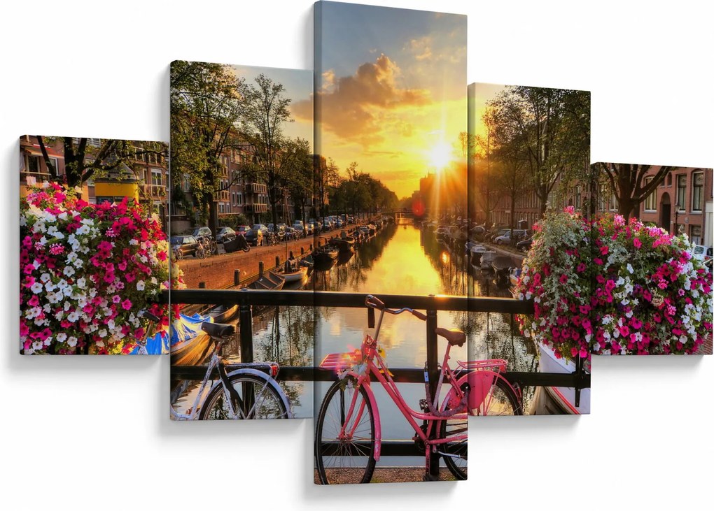 Obraz - Wschód słońca w Amsterdamie (125x70 cm)