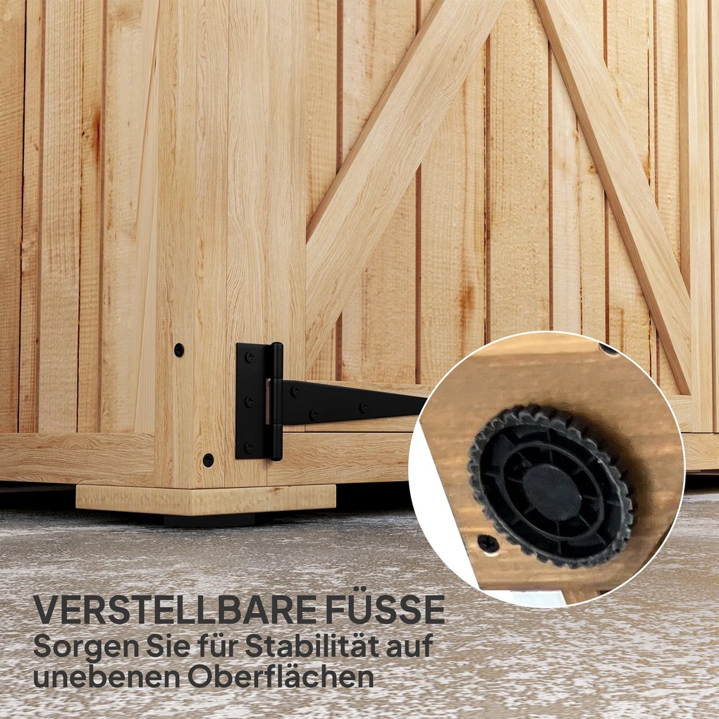 Outsunny Szafa Ogrodowa na Narzędzia, Drewniany Schowek z Dachem z Asfaltu, Podwójnymi Drzwiami, Świerk, Jasnobrązowy