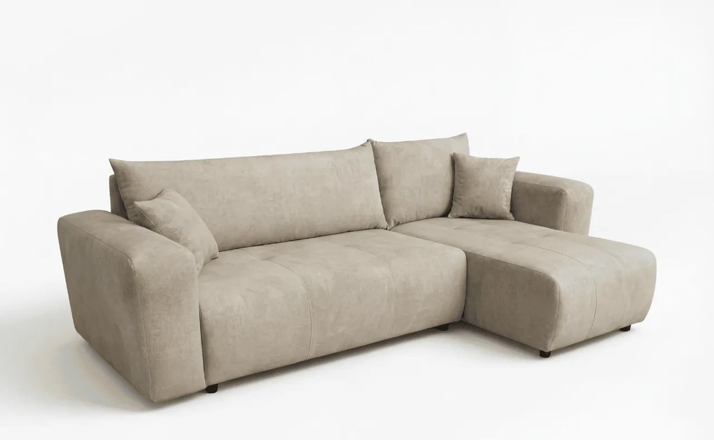 Beżowa rozkładana narożna sofa SORELA, dwustronna + 2 poduszki GRATIS