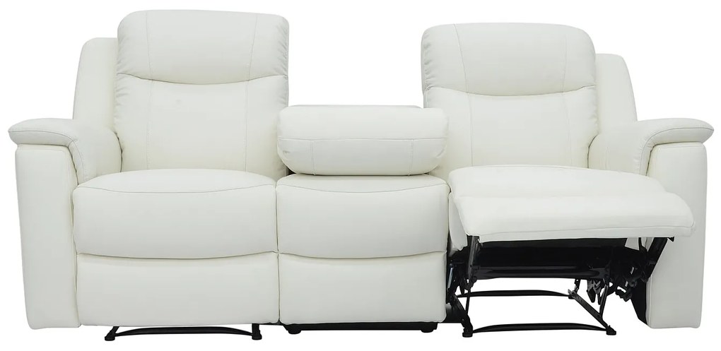 Kanapa 3-osobowa, 2-osobowa i fotel z funkcją relax EVASION ze skóry - Biały kość słoniowa