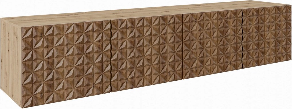 Szafka RTV ROVA - Dąb artisan / Wisząca / Front Brązowy / 4 drzwi / 200 cm
