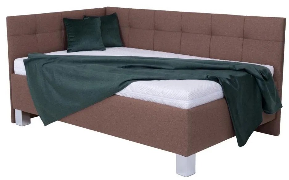 Łóżko tapicerowane z materacem i pojemnikiem na pościel MARIA PETITE 120x200 cm, brązowe