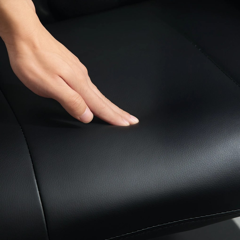 HOMCOM Obrotowy Fotel z Podnóżkiem, w Wyglądzie Skóry, z Regulowanym Oparciem, do 150 kg, Czarny