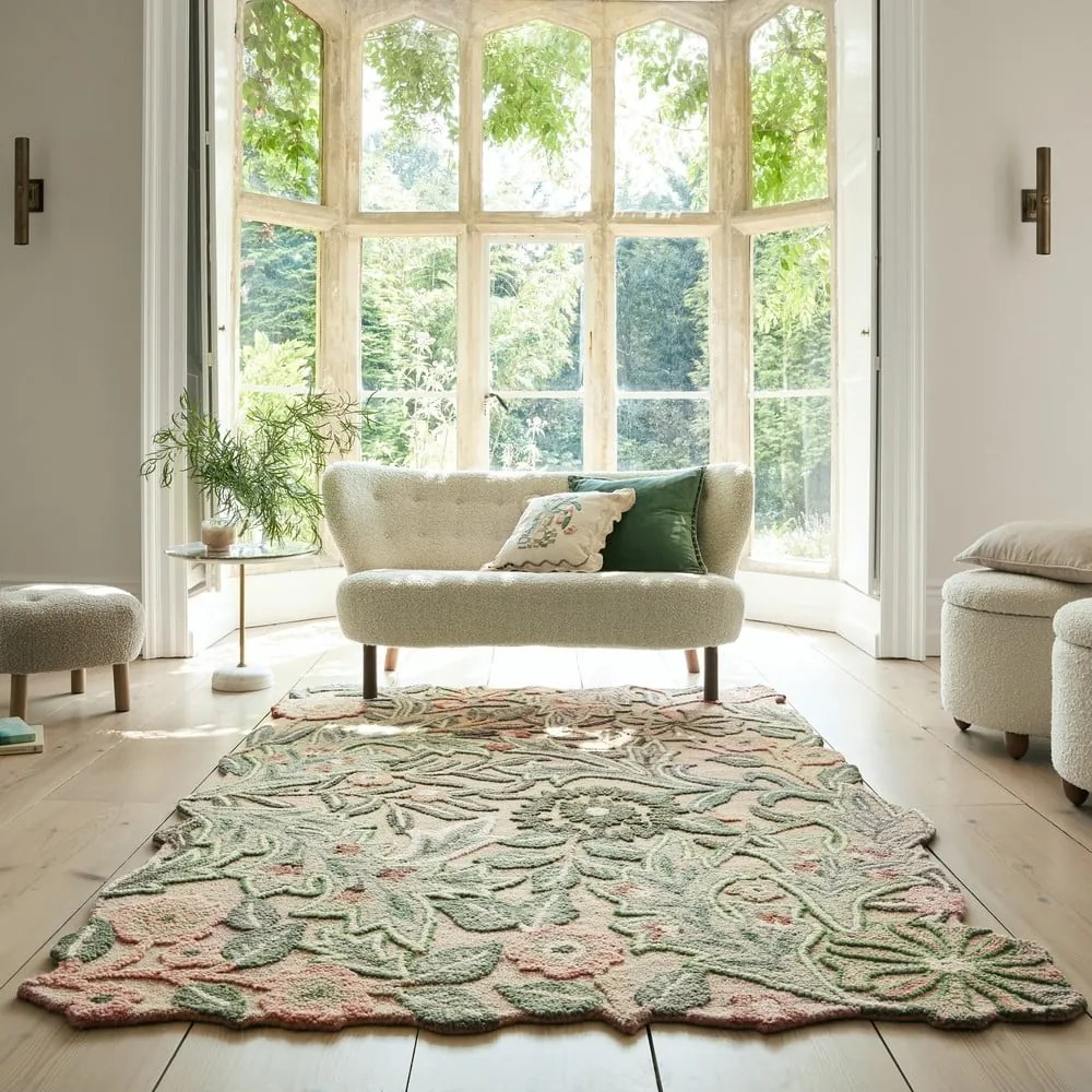 Zielony wełniany dywan tkany ręcznie 200x290 cm Bryony Shaped Floral – Flair Rugs