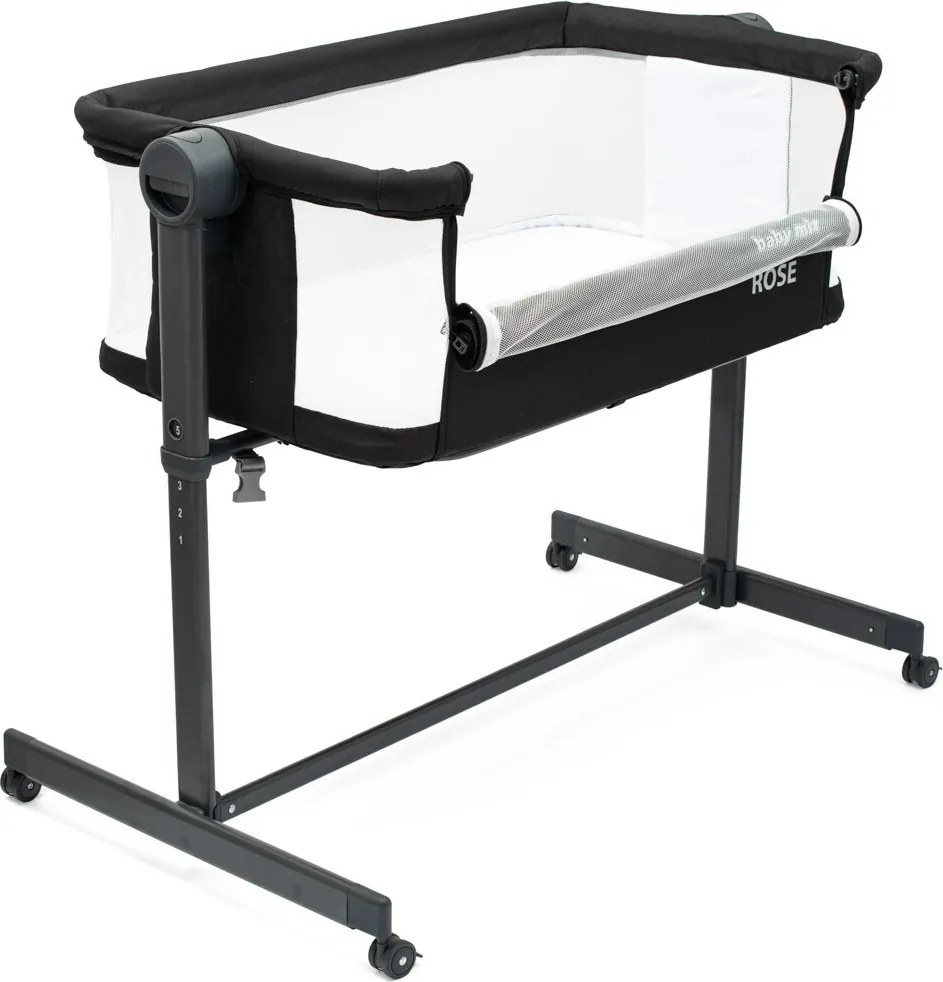 Baby Mix Łóżeczko dostawkowe Rose czarny, 84 x 80 x 52 cm