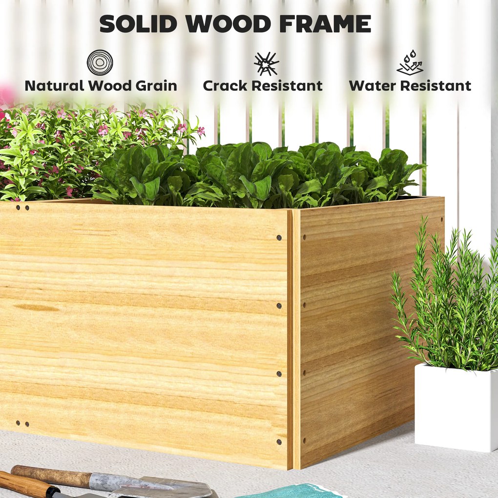 Outsunny Podwyższone grządki, Grządka z drewna z 3 strefami uprawy, dla warzyw, ziół, kwiatów, 140 x 60 x 40 cm
