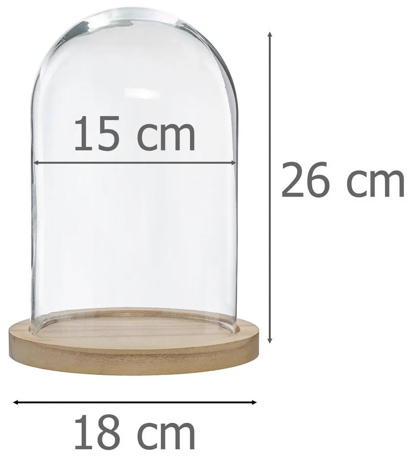 Szklana kopuła, Ø 18 cm, na drewnianej podstawie