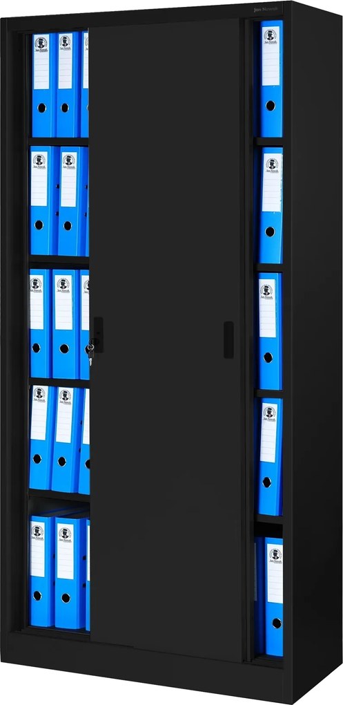 Biurowa szafa metalowa z drzwiami przesuwnymi KUBA, 900 x 1850 x 400 mm, czarna