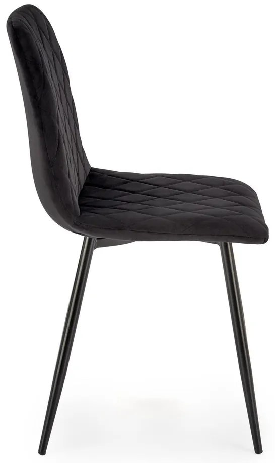 Czarne welurowe krzesło z oparciem na czarnych nogach K525