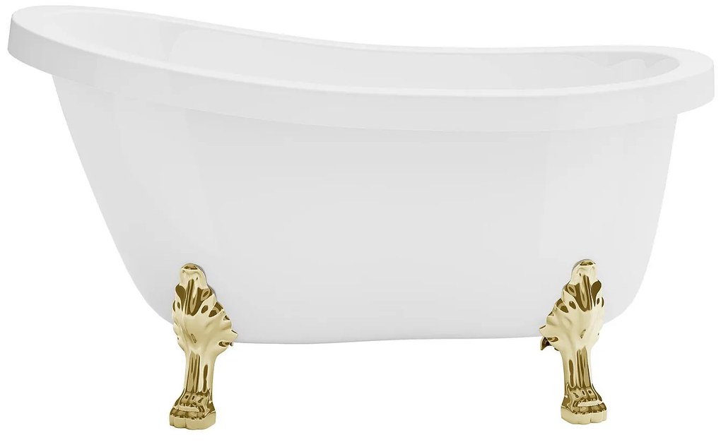 Wanna wolnostojąca retro ze złotymi nogami w kształcie lwich łap – 200 l – 145 x 74 x 77 cm – Biała – NISOS
