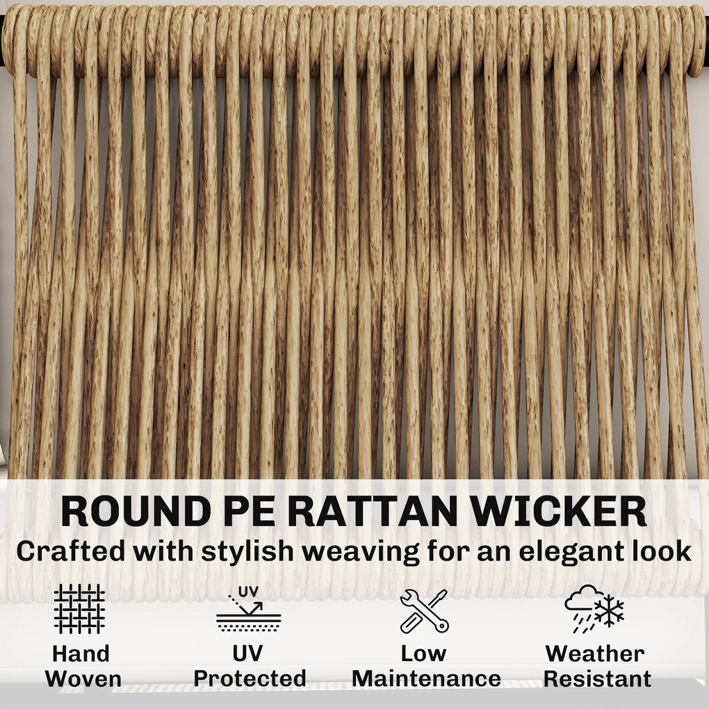 Outsunny Zestaw mebli z polirattanu 5-częściowy, 3 fotele, stolik ze szkła, podnóżek, szerokie i głębokie siedziska, zdejmowane poduszki | Aosom PL