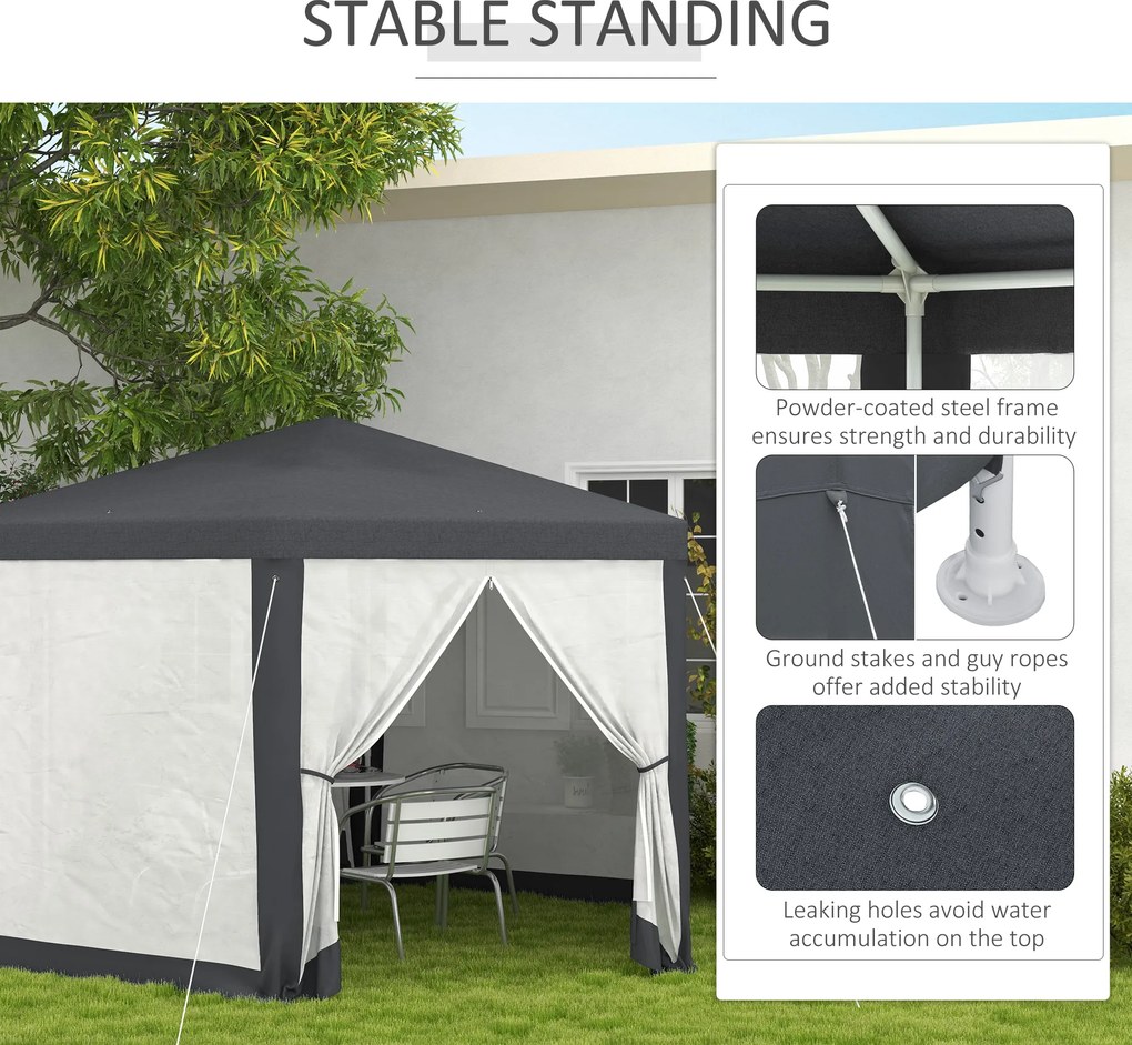 Outsunny Pawilon ogrodowy 4 x 4 m z moskitierą, namiot na imprezy, namiot ogrodowy, festiwalowy, 6-kątny, poliester, metal, ciemnoszary