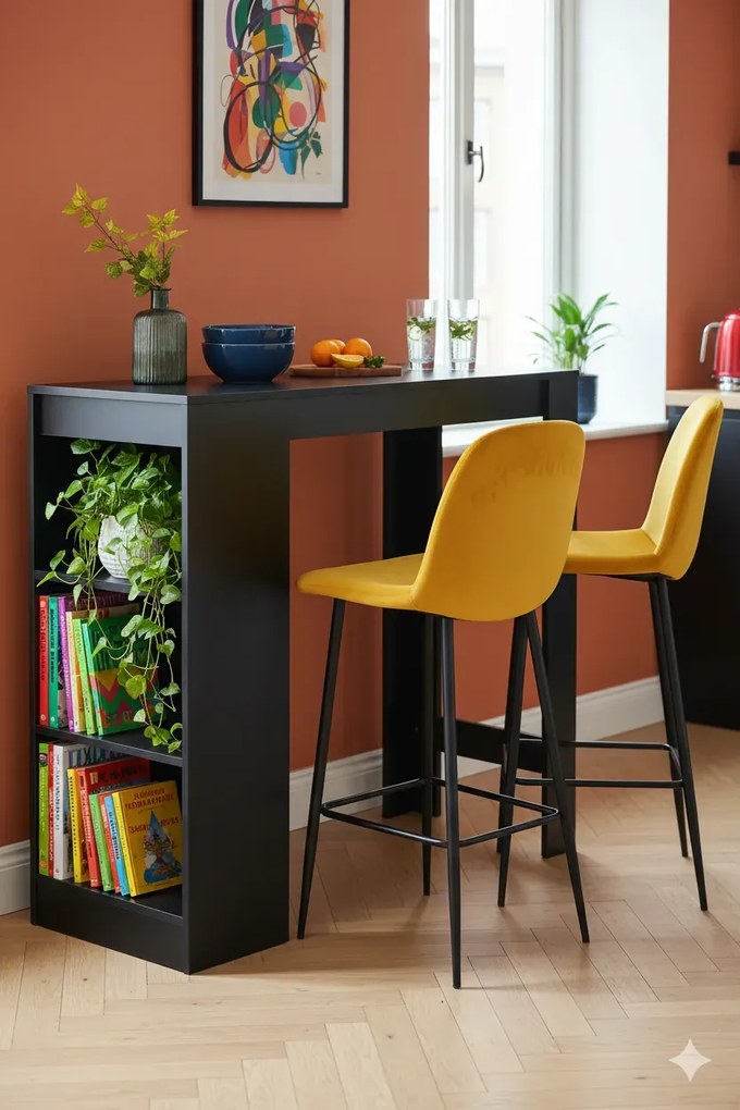 Stolik barowy z półkami czarny F6-H31