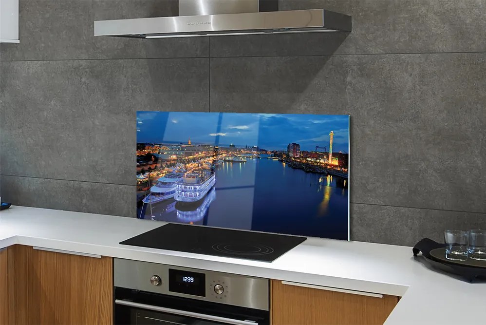 Szklany Panel Statek w Nocnym Mieście