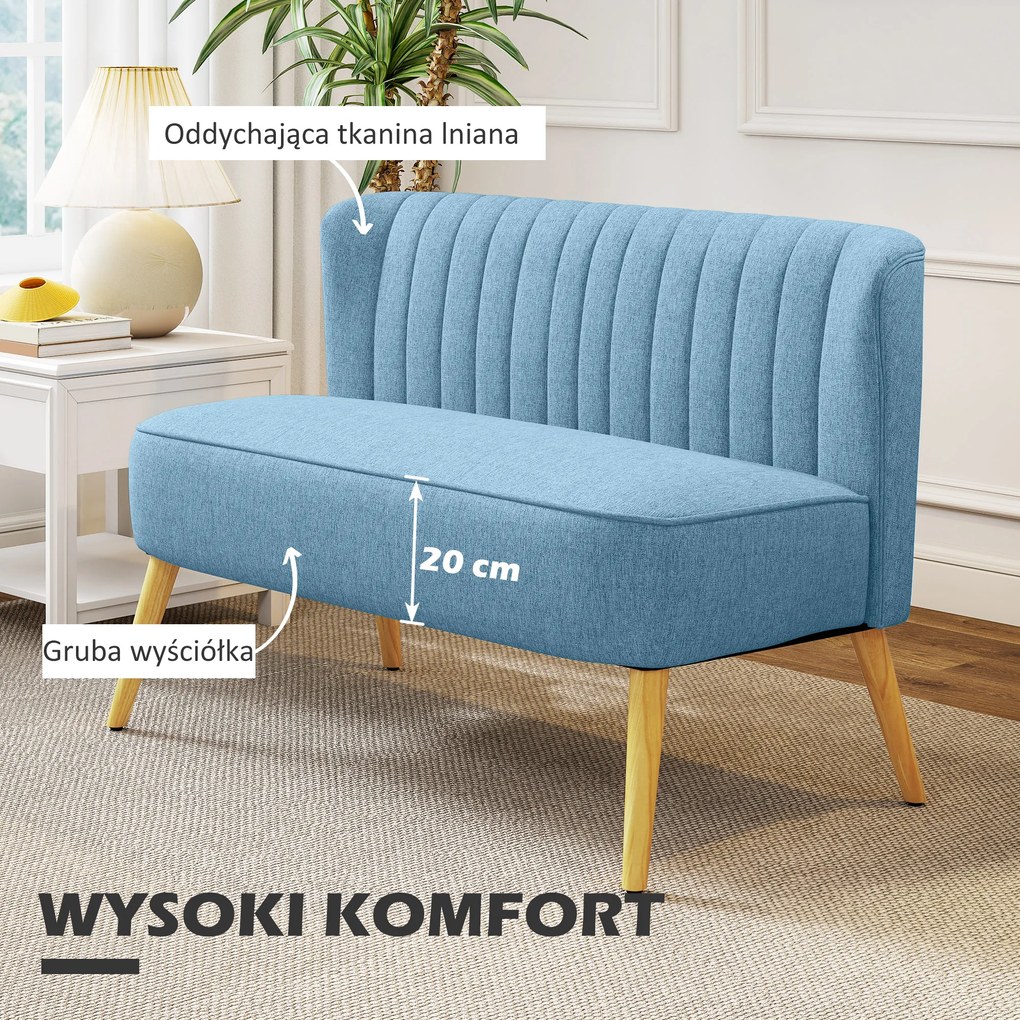 HOMCOM Sofa 2-osobowa, miękka tapicerka, łatwa w pielęgnacji, do 220 kg, 117 x 56,5 x 77 cm, niebieska | Aosom PL