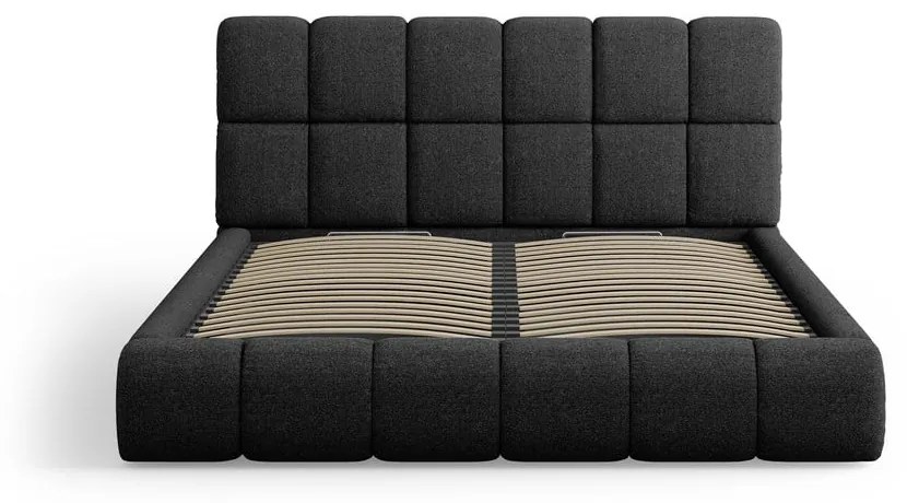 Czarne tapicerowane łóżko dwuosobowe ze schowkiem i stelażem 200x200 cm Bellis – Micadoni Home