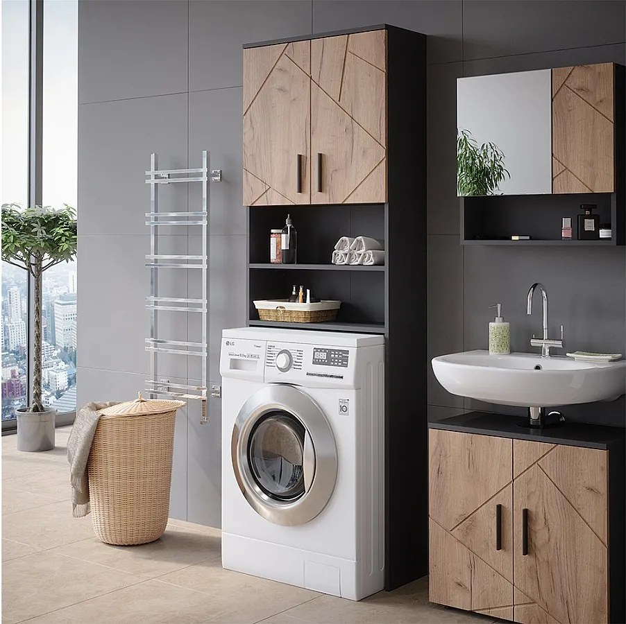 Szafka pod pralkę złoty dąb power/antracyt 64x26x190.5 irma