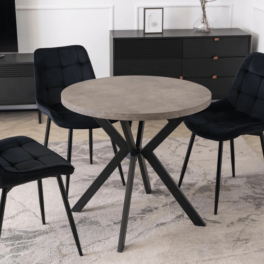 Stół Okrągły Rozkładany DORIAN 80-160 cm Beton/Czarny Nowoczesny Loft