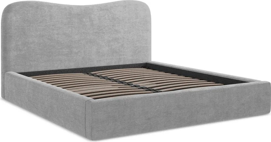 Jasnoszare tapicerowane łóżko dwuosobowe ze schowkiem ze stelażem 140x200 cm Kahai – Makamii