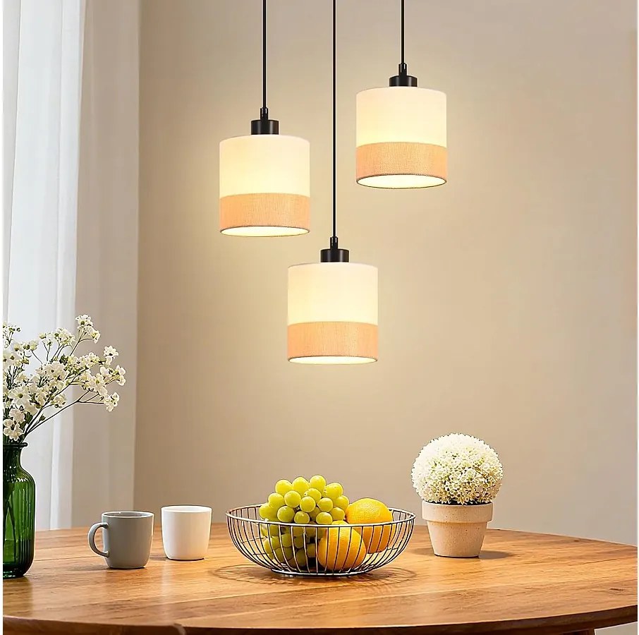 Lampa wisząca Nettlife Vintage Dining Table – 3-punktowy biały żyrandol materiałowy E27, oświetlenie retro do salonu i kuchni (żarówki nie są dołączone)