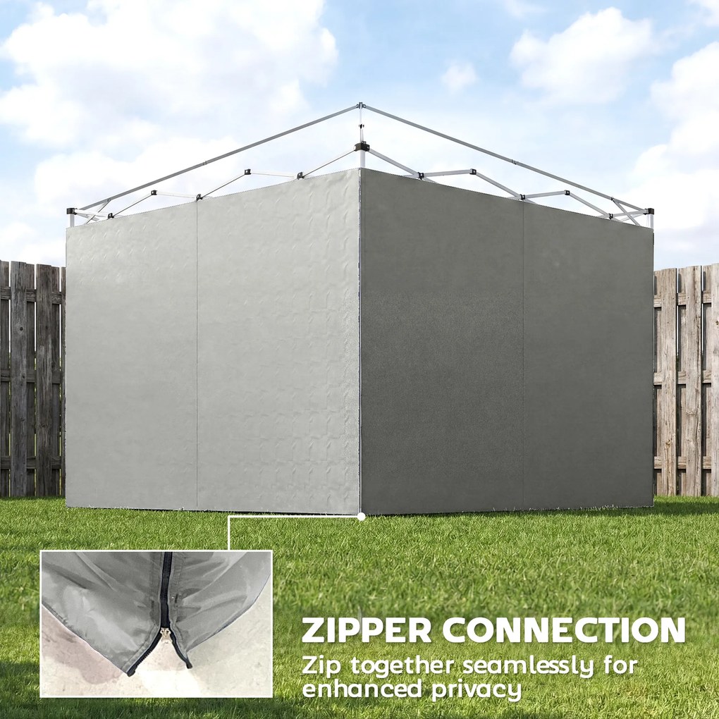 Outsunny 3-częściowy zestaw bocznych ścian z zamkiem błyskawicznym do pawilonu 3x3 m, jasnoszary | Aosom PL