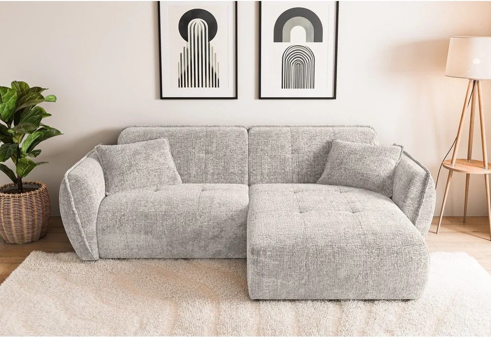 Beżowy narożnik z tkaniny szenilowej (prawostronny/z szezlongiem) Nelia – Ropez