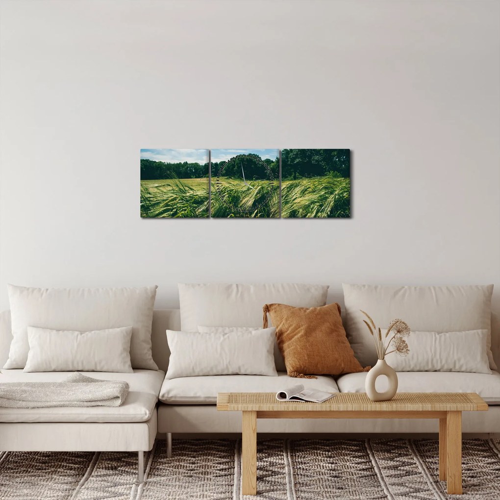 Obraz łąki i lasu (z zegarem) (90x30 cm)