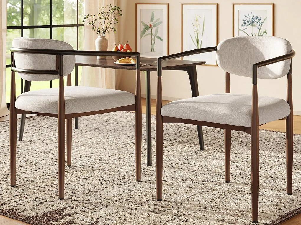 Zestaw 2 krzeseł - Wysokiej jakości tkanina lniana - Metalowe nogi - Beżowy