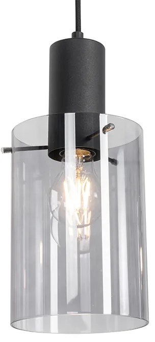 Lampa wisząca czarna z przydymionym szkłem owalnym 3-światłowa - Vidra Nowoczesny Oswietlenie wewnetrzne