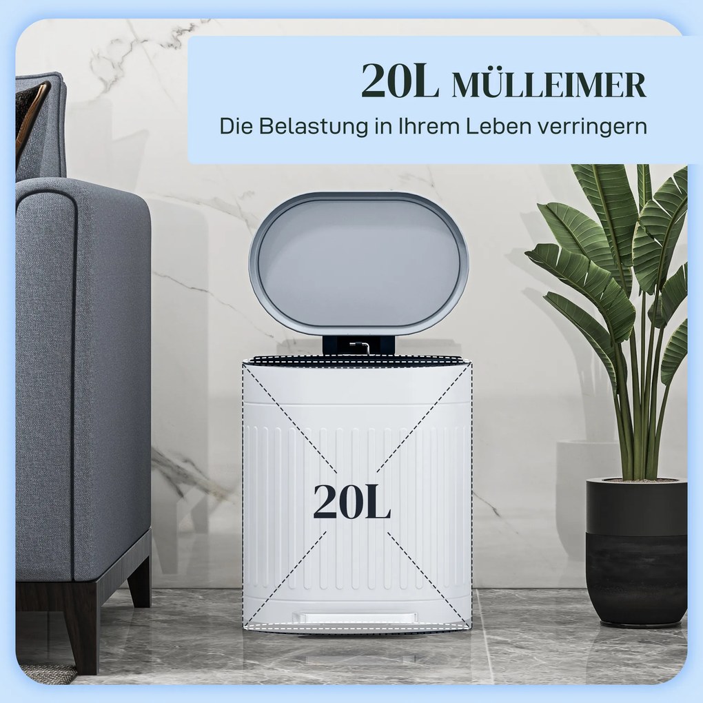 HOMCOM Kosz na śmieci 20L z pedałem, pokrywą, wyjmowanym pojemnikiem wewnętrznym, mechanizm Soft-Close, 36,5 x 31,2 x 45 cm, szary | Aosom PL