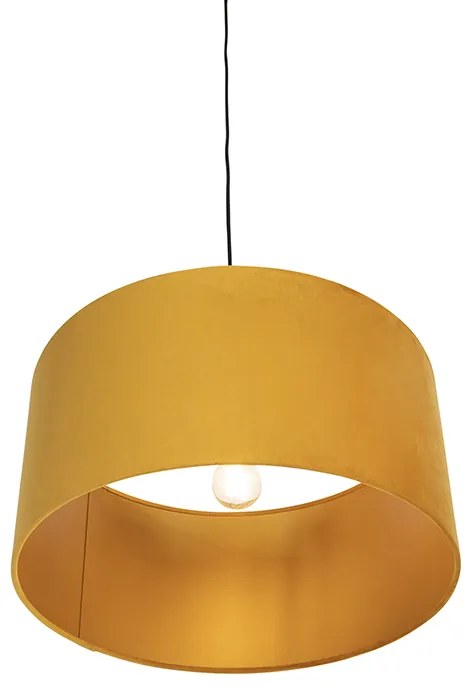Czarna lampa wisząca z żółtym aksamitnym kloszem ze złotem 50 cm - CombiWiejski/ Rustykalny / Vintage Oswietlenie wewnetrzne