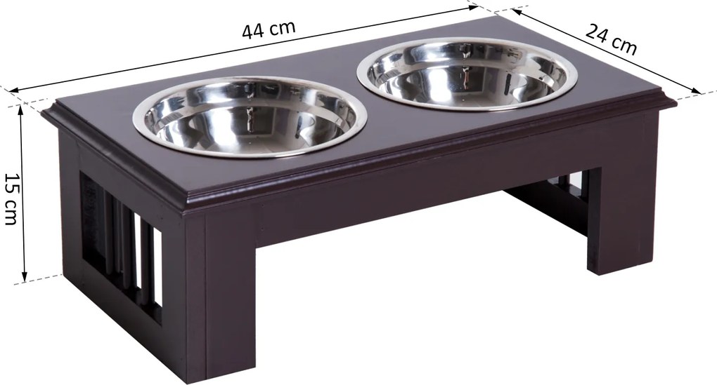 PawHut Miski Podwyższone dla Zwierząt 2 Miski Stal Szlachetna MDF Kawowy dla Psów i Kotów | Aosom PL