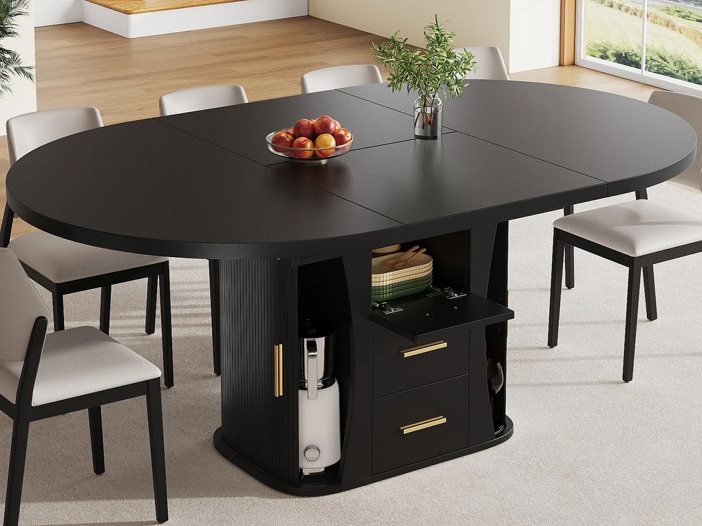 Stol jadalniany rozsuwany - MDF - Stół okrągły - 118-158 cm - 6 osób - trzypoziomowe miejsce do przechowywania - Czarny