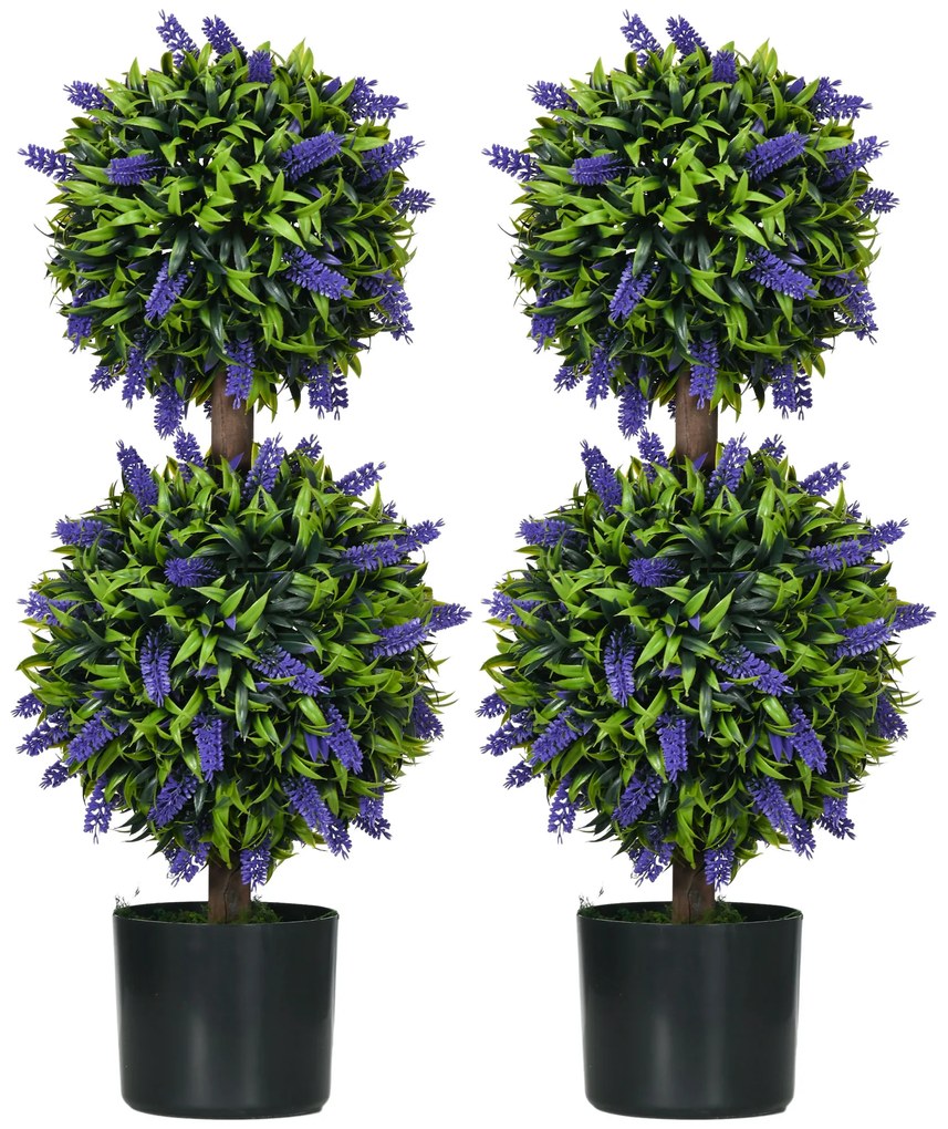 HOMCOM Drzewka Lawendowe, Zestaw 2 szt., Sztuczna Roślina, z Cementową Donicą, Ø15x70 cm, Zielony
