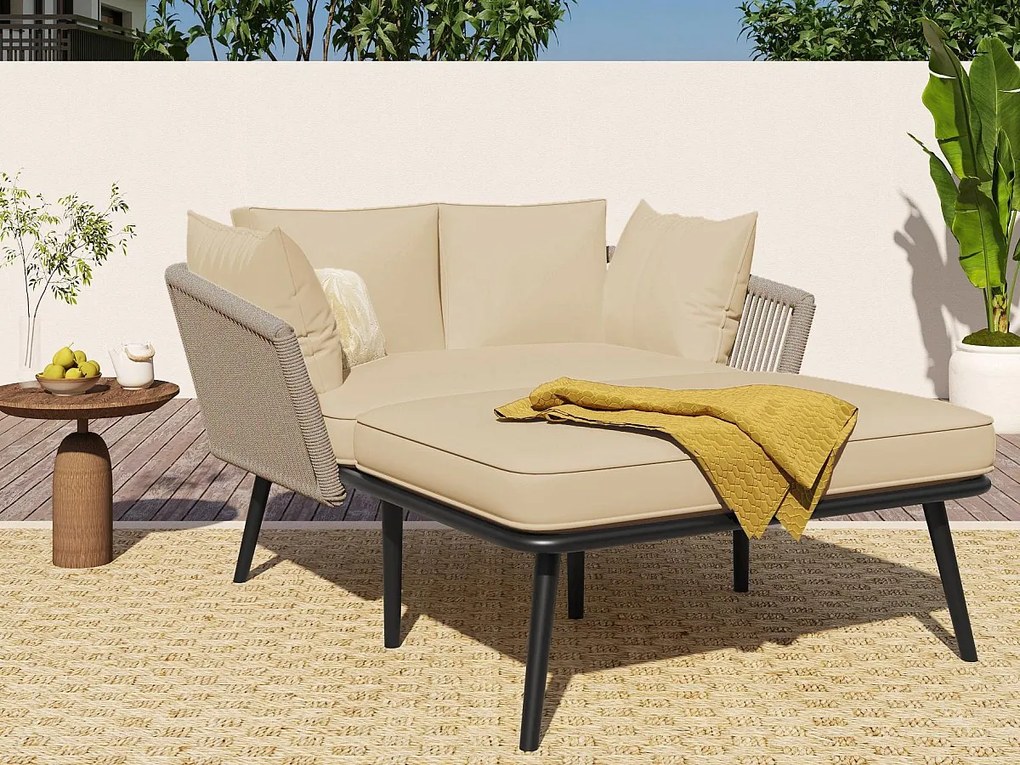 Leżak, kanapa ogrodowa - ze stali ocynkowanej i plecionej liny - 2 miejsca - Khaki