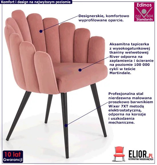 Różowe stylowe krzesło glamour - Verma