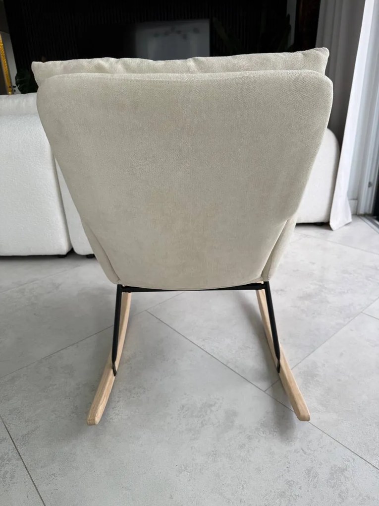 REZERWACJA Fotel wypoczynkowy bujany beżowy, do salonu, sypialni, tkanina, FW8