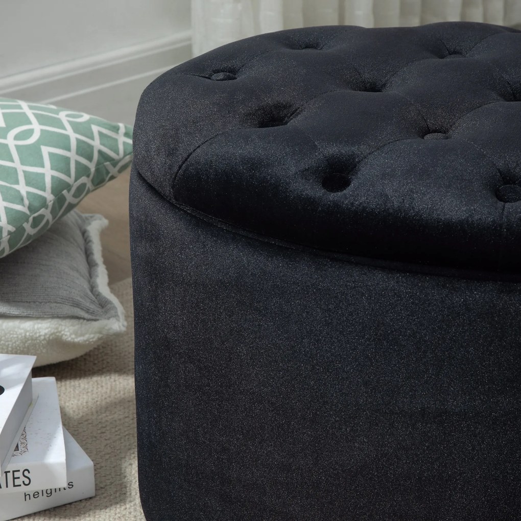 HOMCOM Ławka tapicerowana ze schowkiem skrzynia owalny kształt poliester drewno kolor czarny