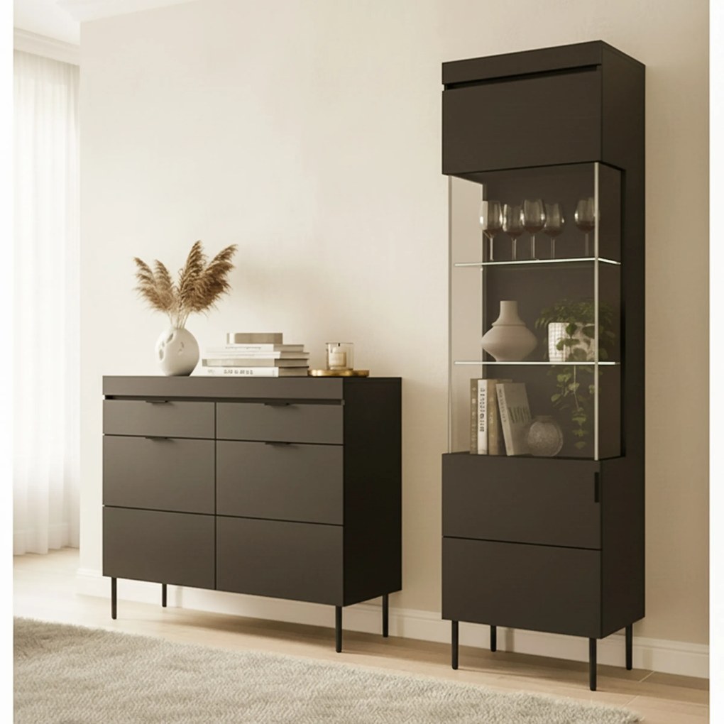 Komoda dwudrzwiowa Sentia 105 cm z dwoma szufladami - czarny / czarny