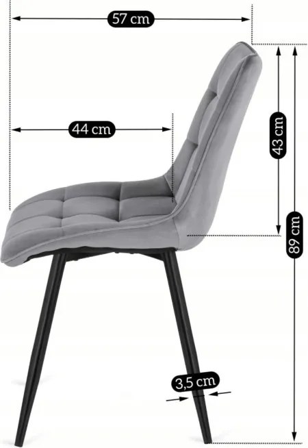 Krzesło Tapicerowane do Jadalni RIO Szare Welurowe Nowoczesne Loft