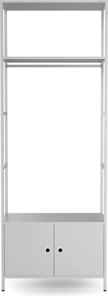 Regał biurowy otwarty z drążkiem na ubrania, do recepcji i poczekalni, metalowy, szary, 800x2200x400 mm: ARIEL