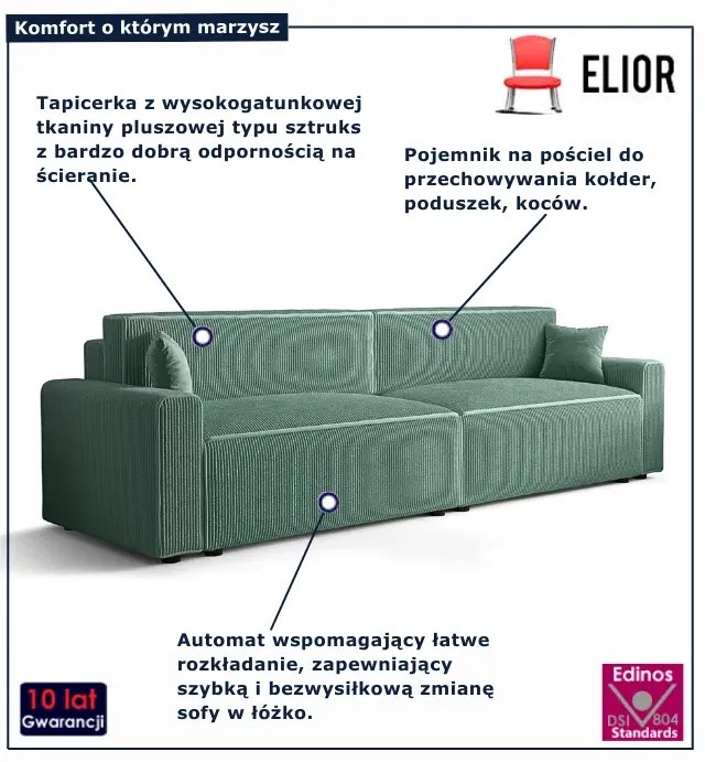 Miętowa sofa rozkładana z pojemnikiem Z4-G84