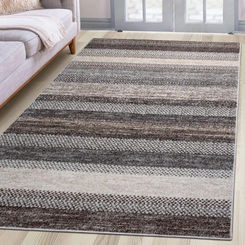 Dywan nowoczesny Perlage Pasy szaro-beżowy 80 cm x 150 cm