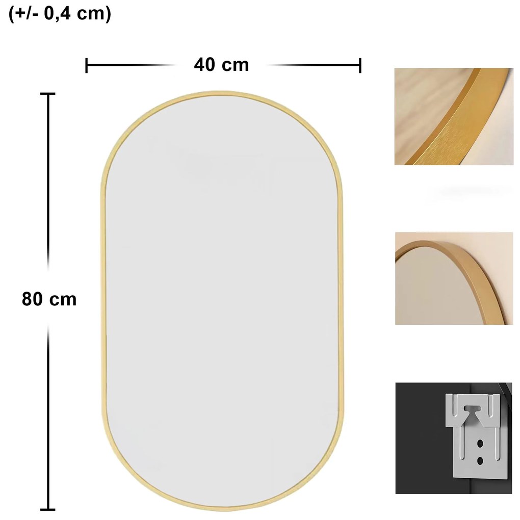 Lustro owalne 80x40cm złota rama złoto szczotkowane