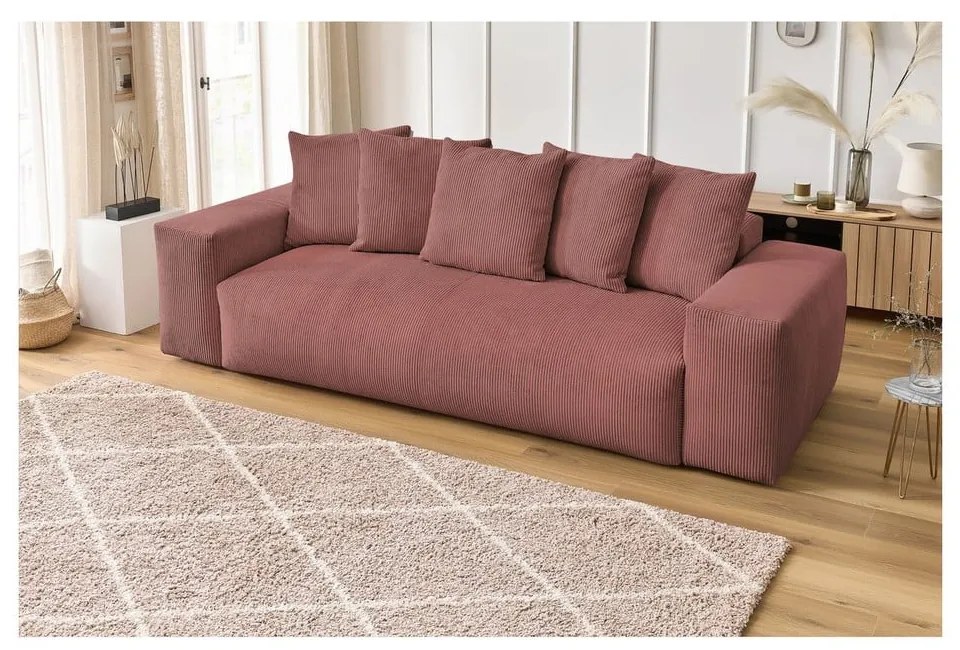 Jasnoróżowa sztruksowa sofa 280 cm Voltaire – Bobochic Paris